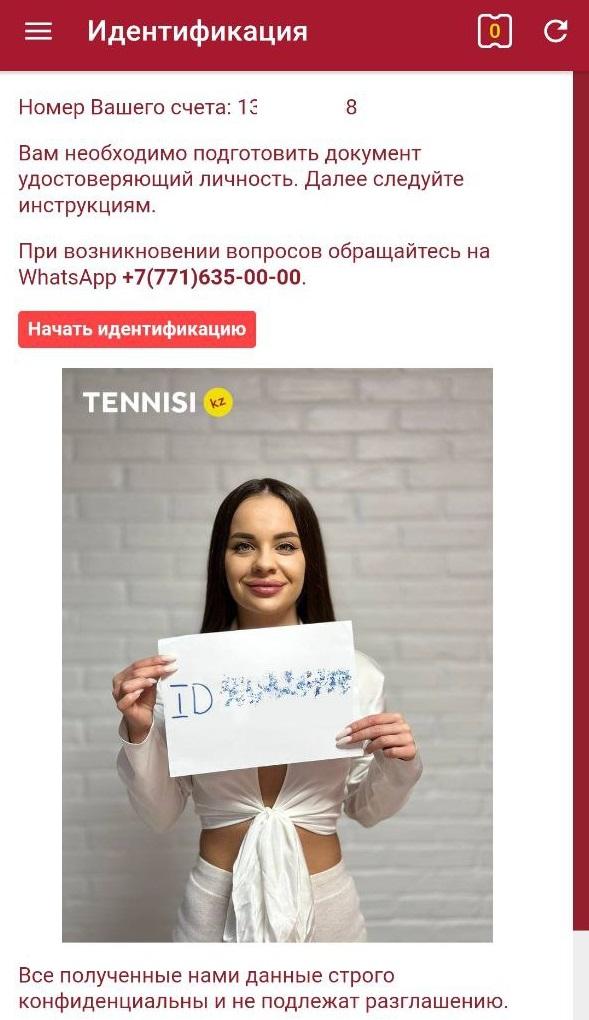 Советы по идентификации и кнопка для запуска процесса на мобильном сайте Tennisi